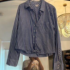 J. Crew Blue and White Striped Button-Up Shirt